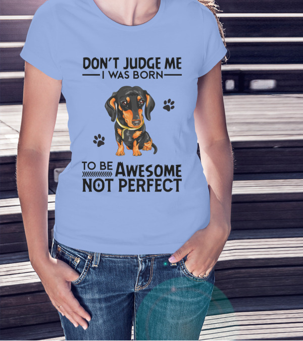 Don't Judge Me I Was Born To Be Awesome Not Perfect Dachshund T-Shirt