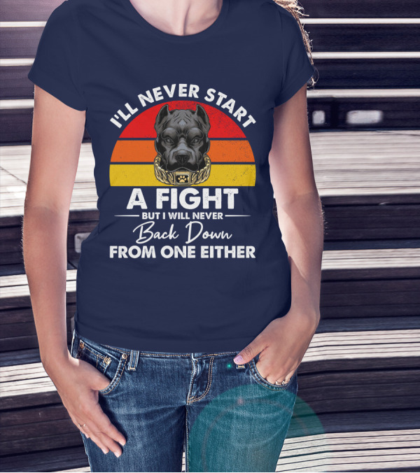 I’ll Never Start A Fight Dog With Chain Collar And Retro Gradient T-Shirt