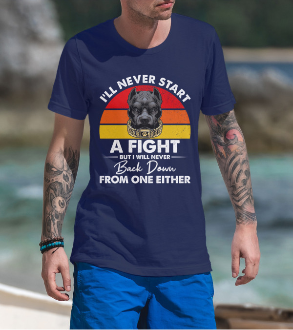 I’ll Never Start A Fight Dog With Chain Collar And Retro Gradient T-Shirt