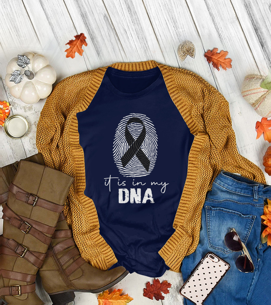 It Is In My DNA Melanoma Cancer Awareness Ribbon Fingerprint T-Shirt