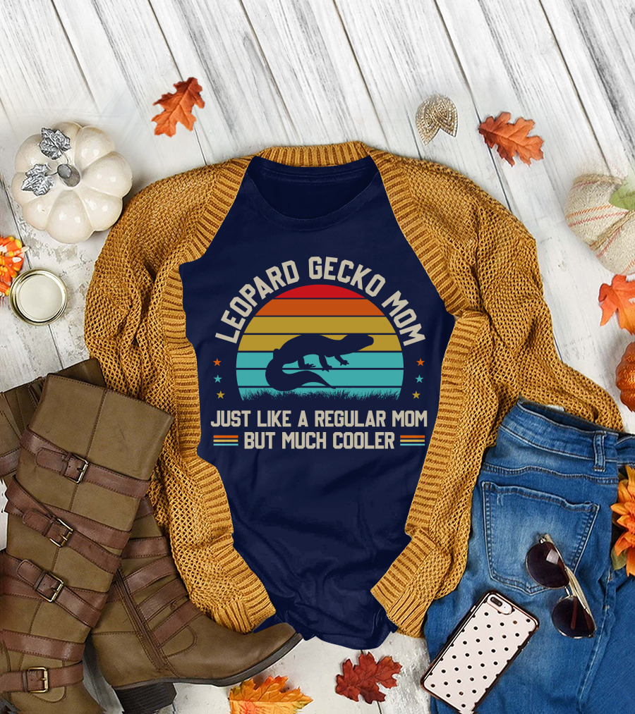 Leopard Gecko Mom Just Like a Regular Mom But Much Cooler Retro Sunset Lizard T-Shirt