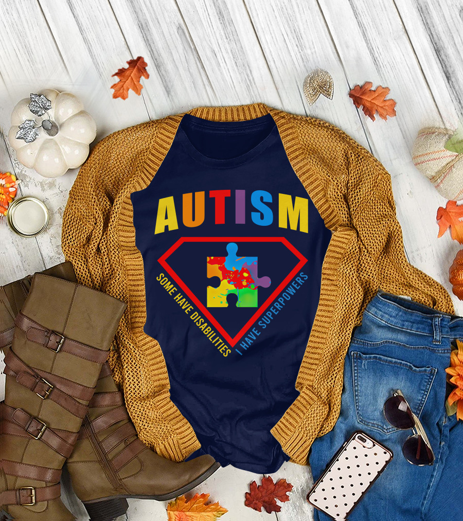 AUTISM Some Have Disabilities I Have Superpowers Puzzle Shield T-Shirt