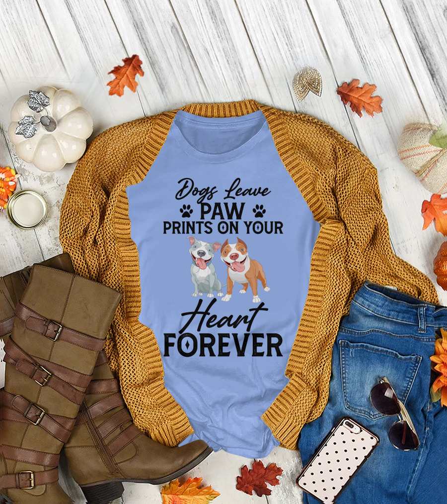 Dogs Leave Paw Prints On Your Heart Forever Classic Pitbull T-Shirt