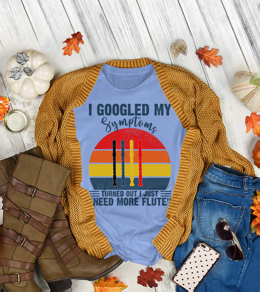 I Googled My Symptoms Need More Flute Retro Sunset Stripes T-Shirt