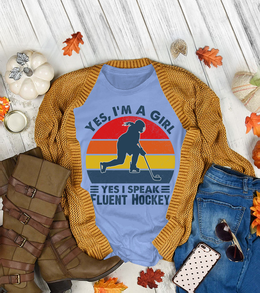 Yes I'm a Girl Yes I Speak Fluent Hockey Retro T-Shirt