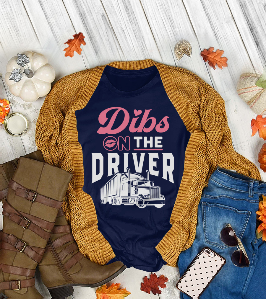 Dibs On The Driver Truck Graphic with Pink Lips and Heart T-Shirt