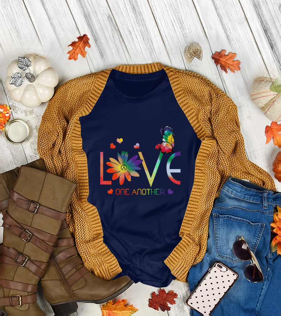 Love One Another Peace Flower Butterfly Hippie T-Shirt