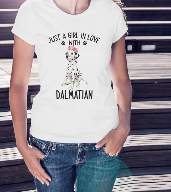 Just A Girl In Love With Dalmatian Floral Crown T-Shirt