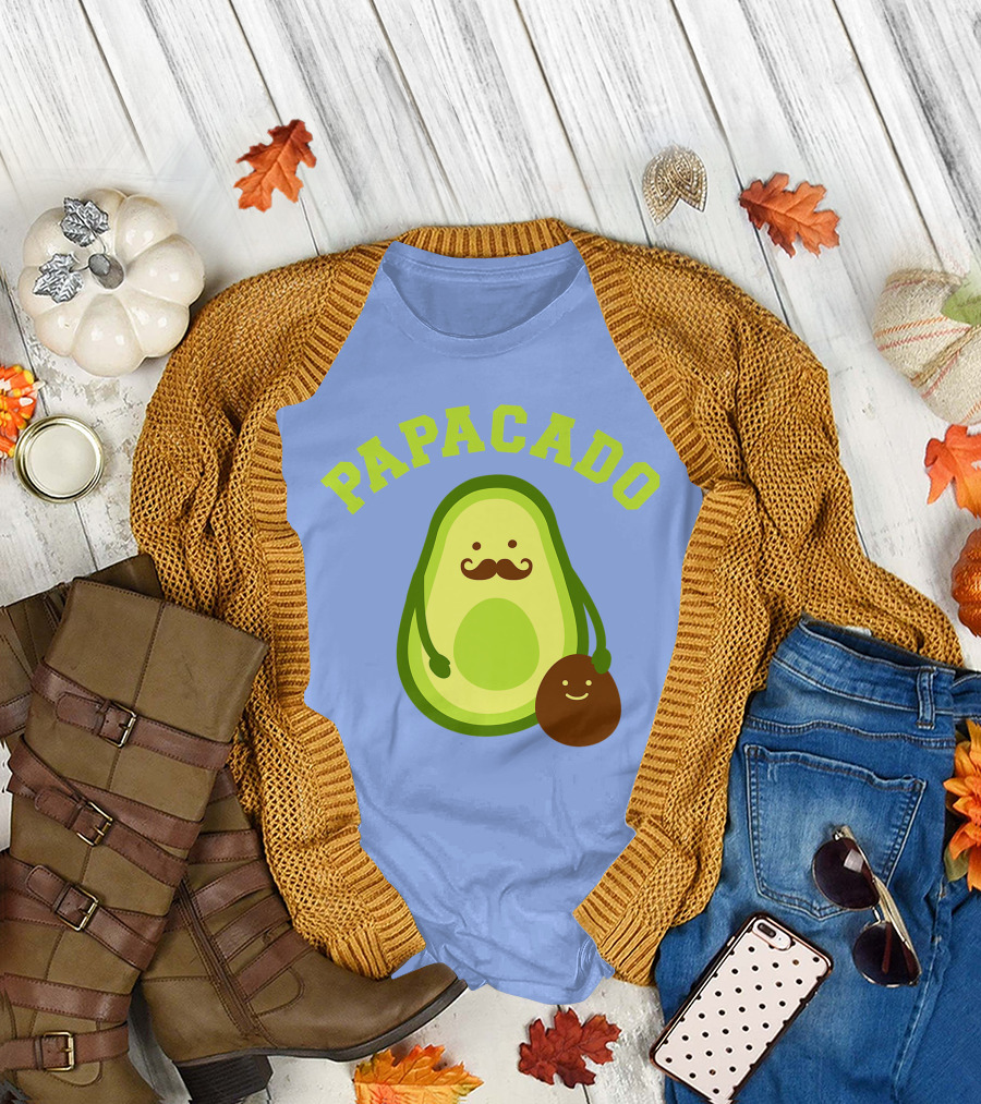 Papacado Funny Avocado Mustache Daddy Announcement T-Shirt