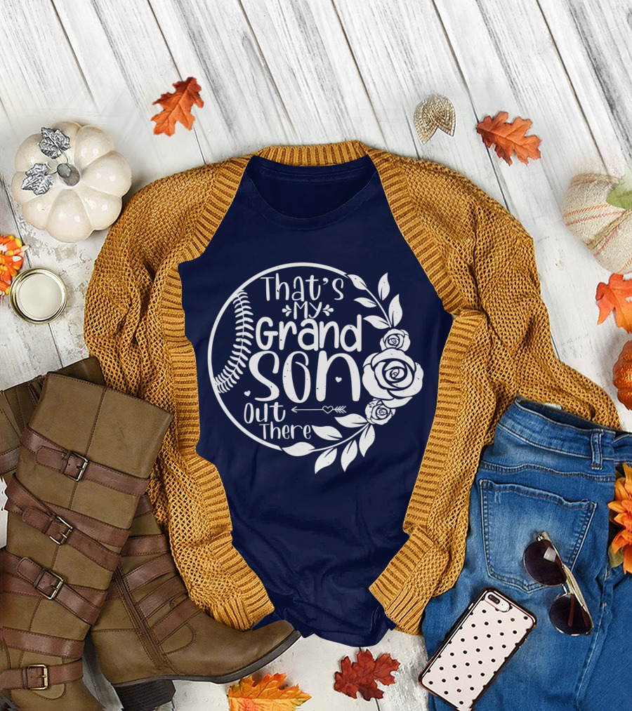 That's My Grandson Out There Baseball Softball Grandma Raglan Floral T-Shirt