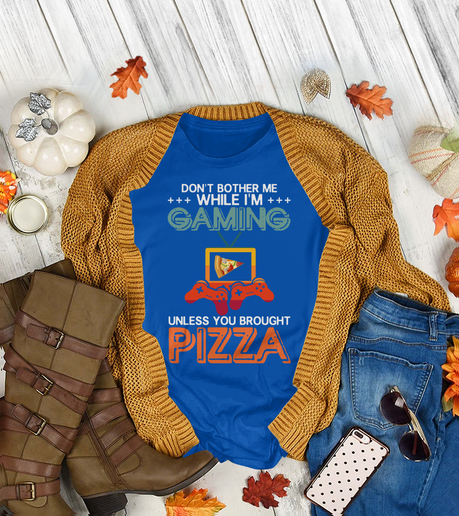 Don't Bother Me While I'm Gaming with Pizza and Controller Icons T-Shirt