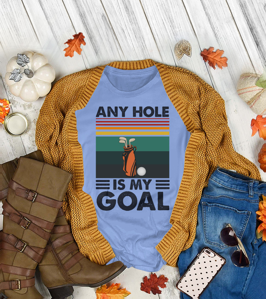 Any Hole Is My Goal Golf Bag and Ball Retro Stripes T-Shirt