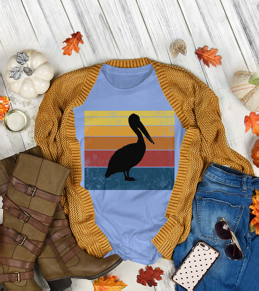 Light Blue Retro Sunset Pelican T-Shirt
