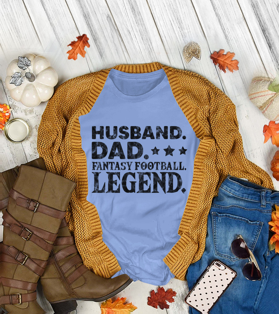 Husband Dad Fantasy Football Legend Star Accents T-Shirt