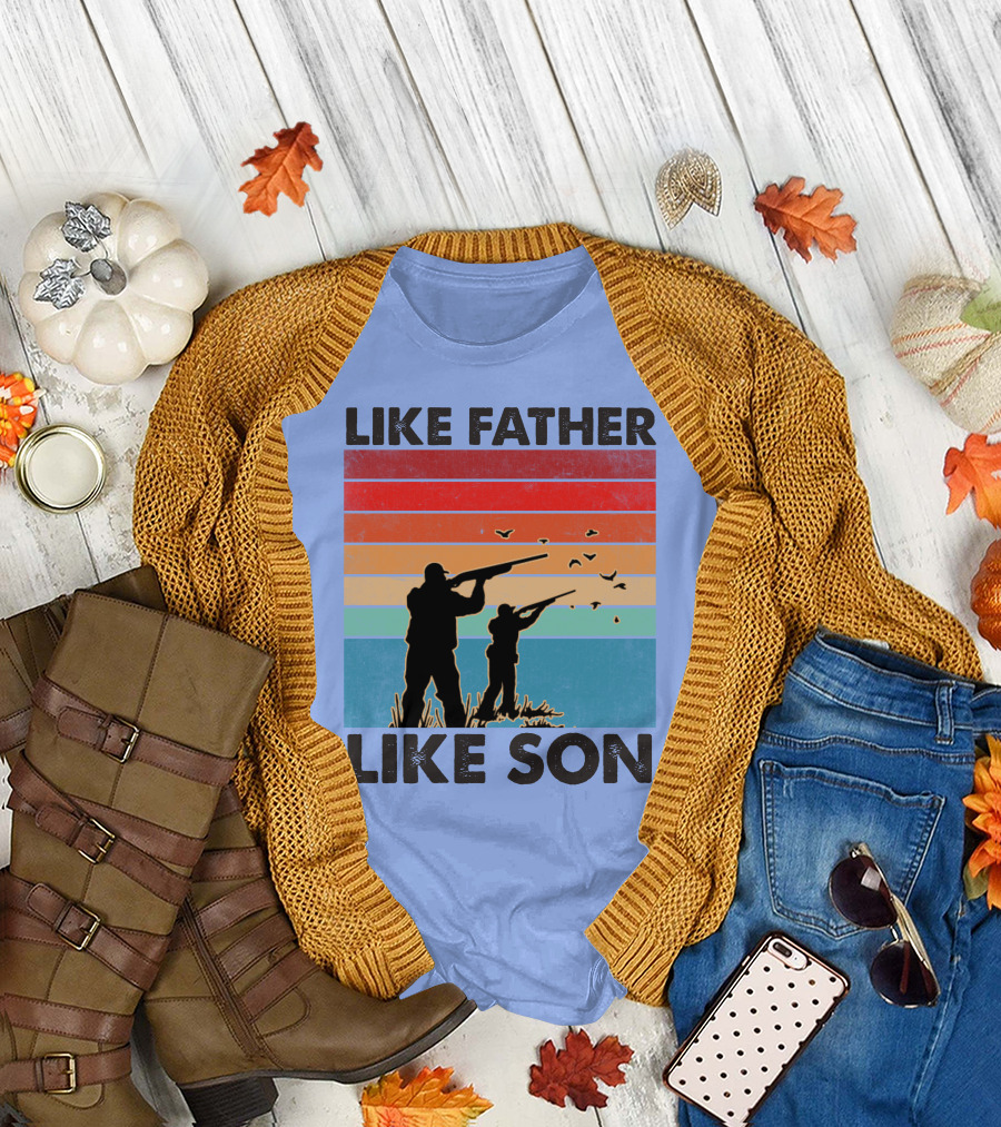 Like Father Like Son Hunting Silhouette Retro Stripes T-Shirt