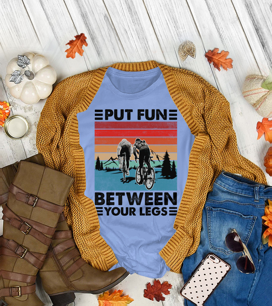 RD Cycling Put Fun Between Your Legs Retro Mountain Biking T-Shirt