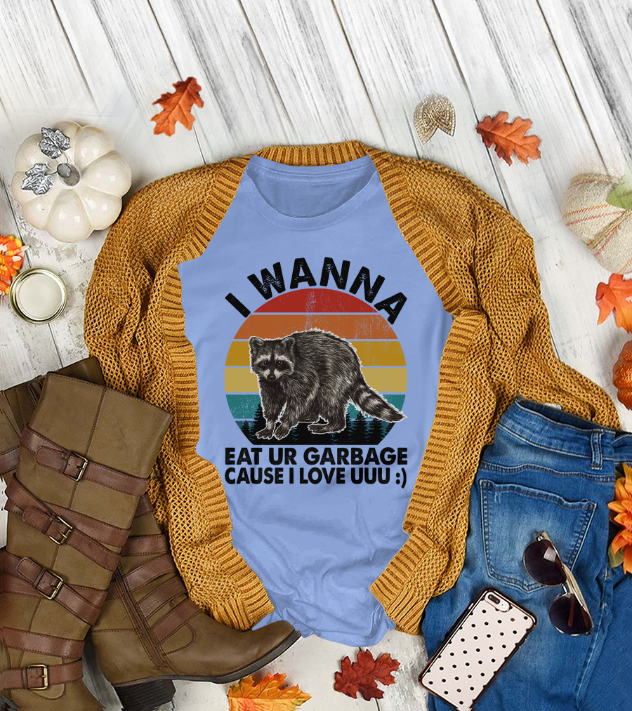 I Wanna Eat Ur Garbage Cause I Love Uuu :) Raccoon Retro Sunset T-Shirt