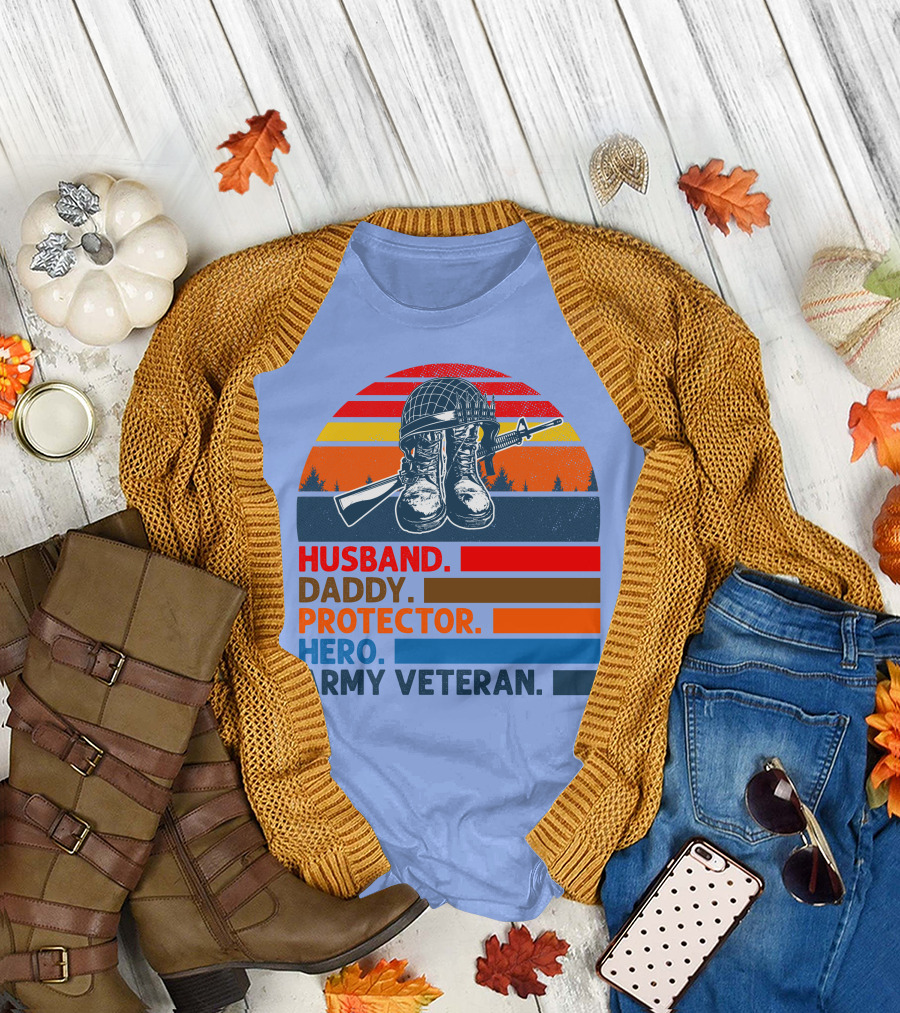 Husband Daddy Protector Hero Army Veteran Vintage RD T-Shirt