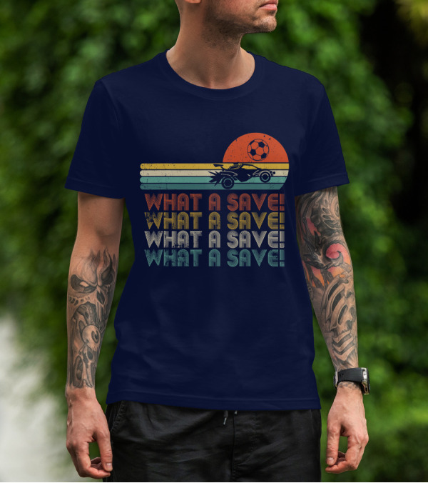 What A Save Vintage Rocket Soccer Car League Retro Sunrise Soccer Ball T-Shirt