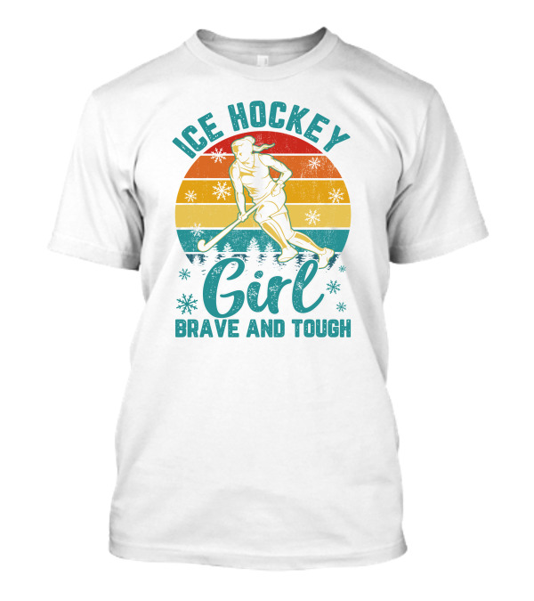 Ice Hockey Girl Brave And Tough Player With Vintage Style Snowflakes T-Shirt
