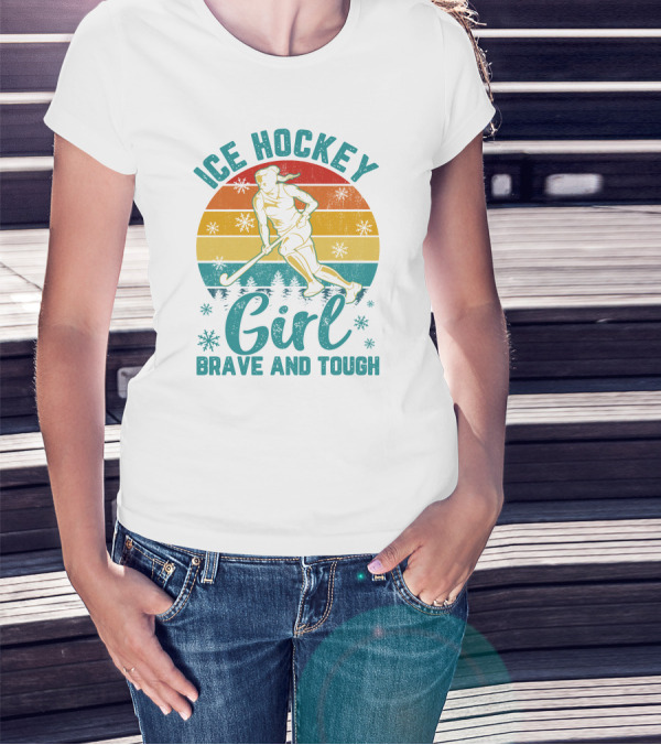 Ice Hockey Girl Brave And Tough Player With Vintage Style Snowflakes T-Shirt