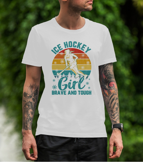 Ice Hockey Girl Brave And Tough Player With Vintage Style Snowflakes T-Shirt