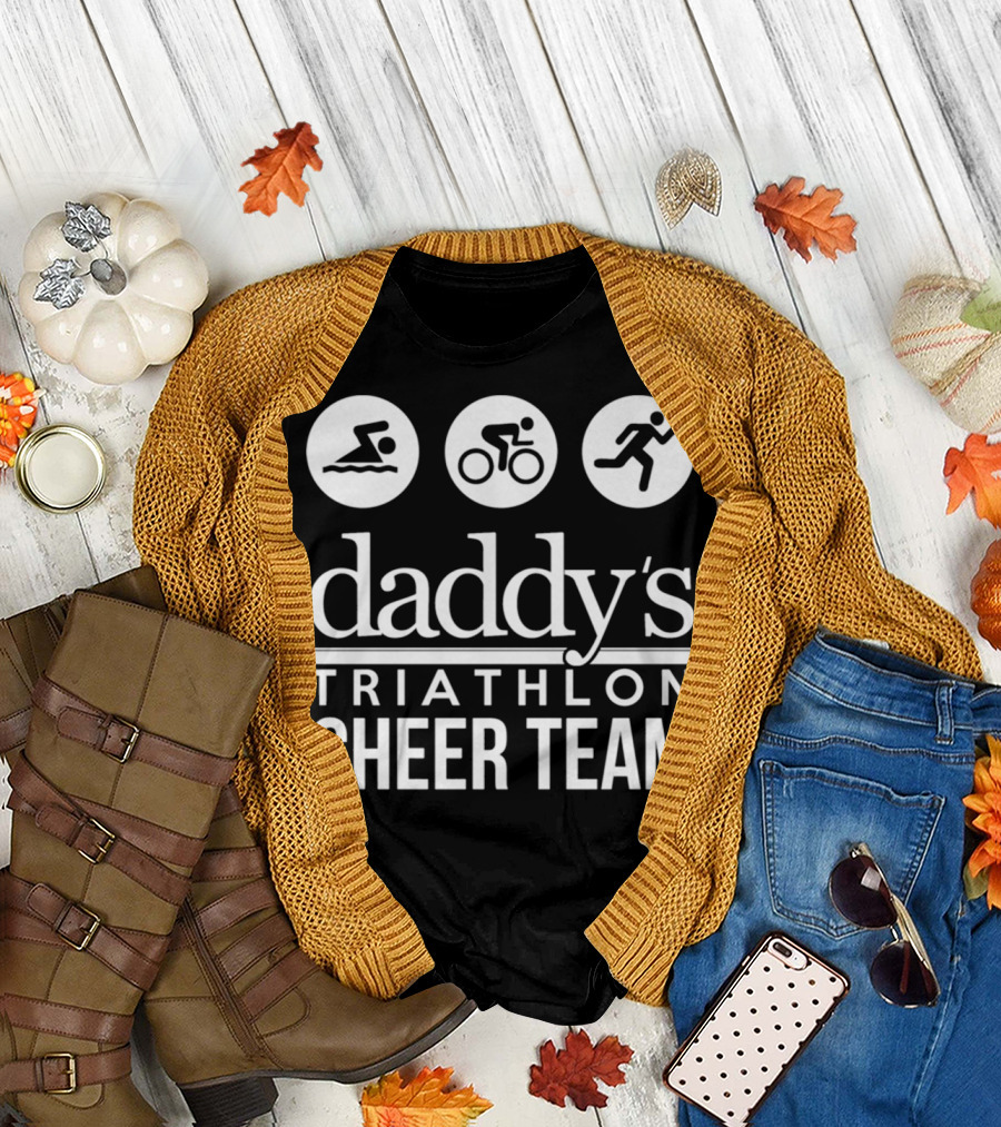 Daddy's Triathlon Cheer Team Swimming Biking Running T-Shirt