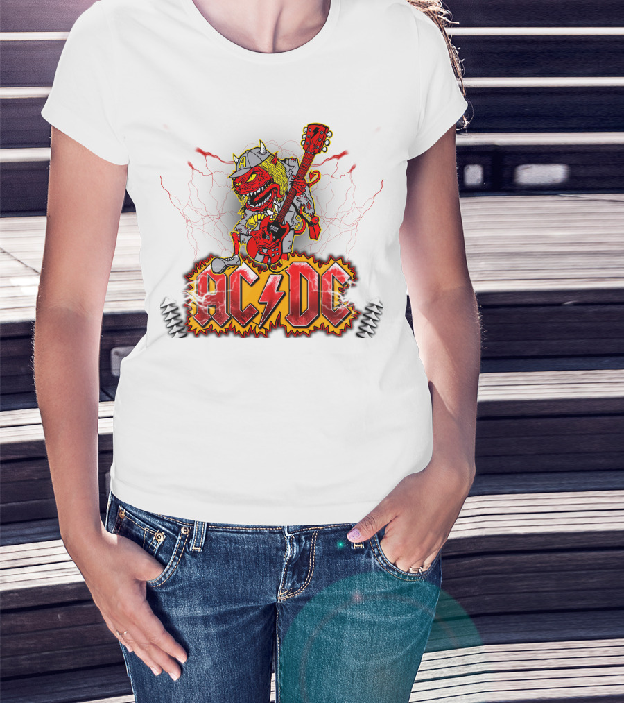 AC DC Fan Logo With Rock Devil Playing Guitar T-Shirt
