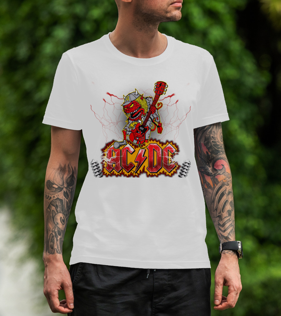 AC DC Fan Logo With Rock Devil Playing Guitar T-Shirt