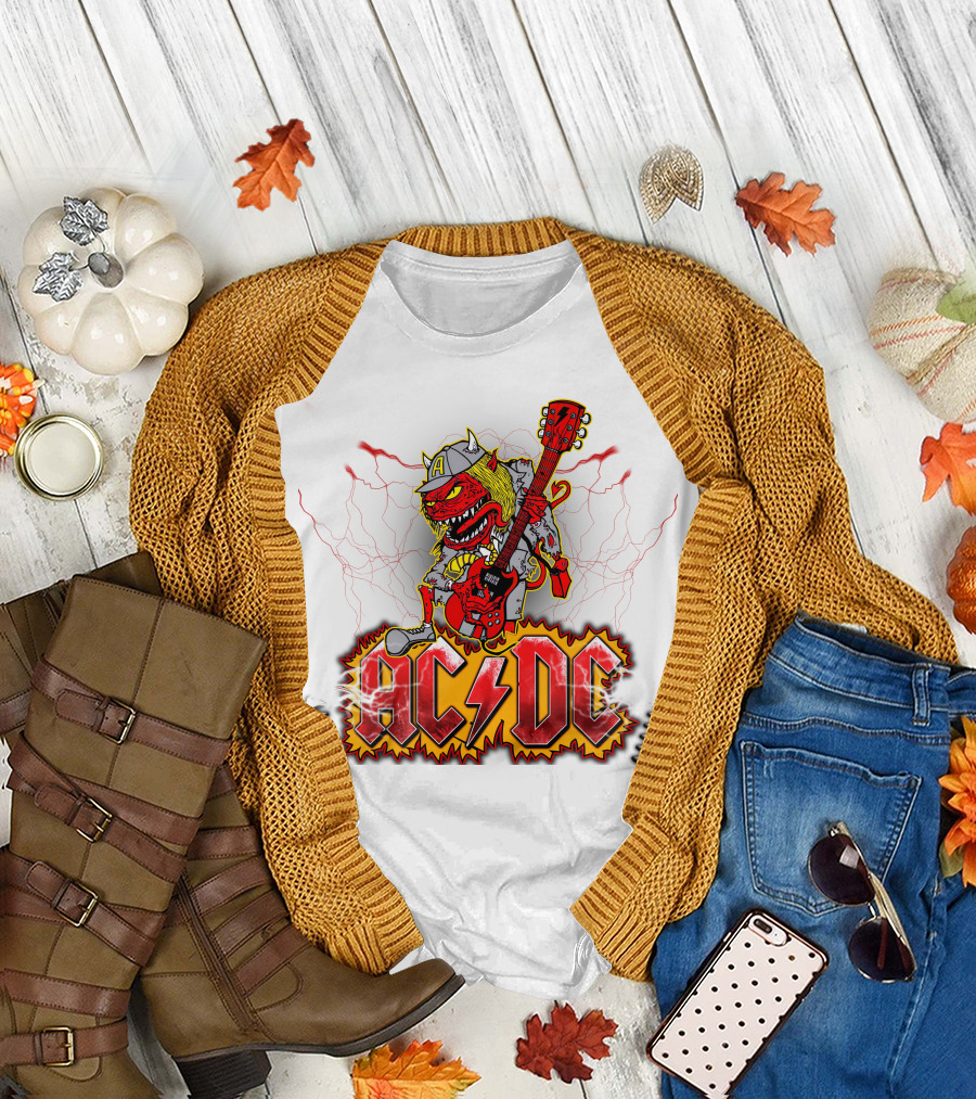 AC DC Fan Logo with Rock Devil Playing Guitar T-Shirt