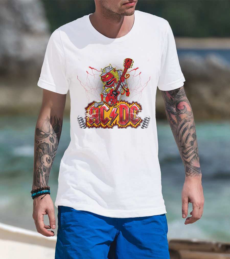AC DC Fan Logo With Rock Devil Playing Guitar T-Shirt