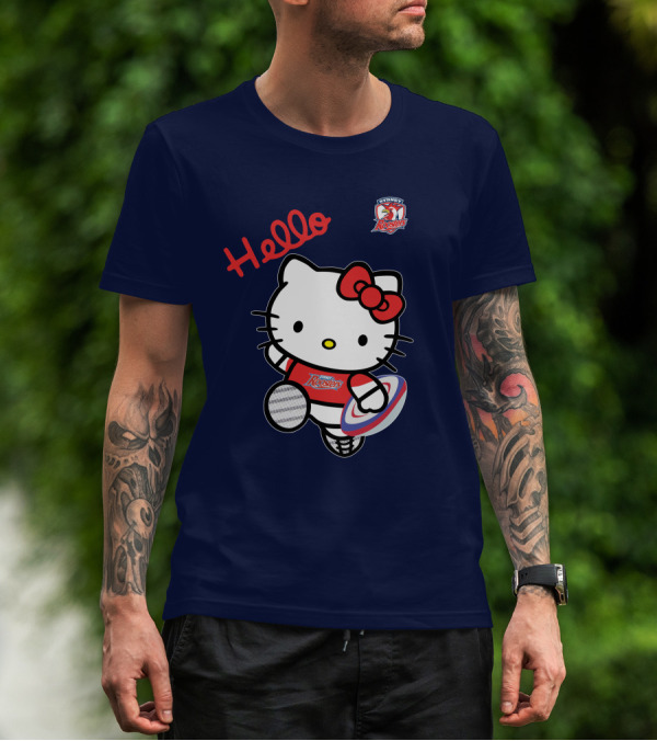 Hello Kitty Sydney Roosters NRL001 Red Bow Rugby Character T-Shirt