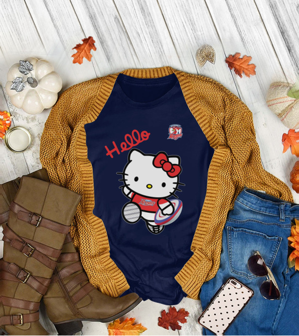 Hello Kitty Sydney Roosters NRL001 Red Bow Rugby Character T-Shirt