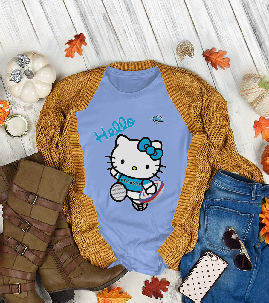 NRL1005 Cronulla Sutherland Sharks Hello Kitty Rugby Player T-Shirt