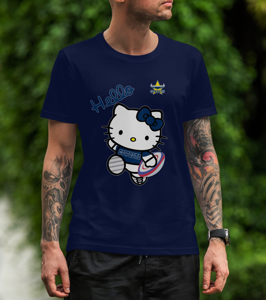 Hello Kitty North Queensland Cowboys Crossover With Rugby Ball T-Shirt