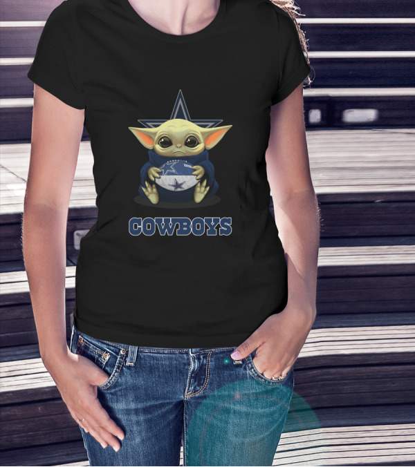 Cowboys Baby Yoda Star Football T-Shirt