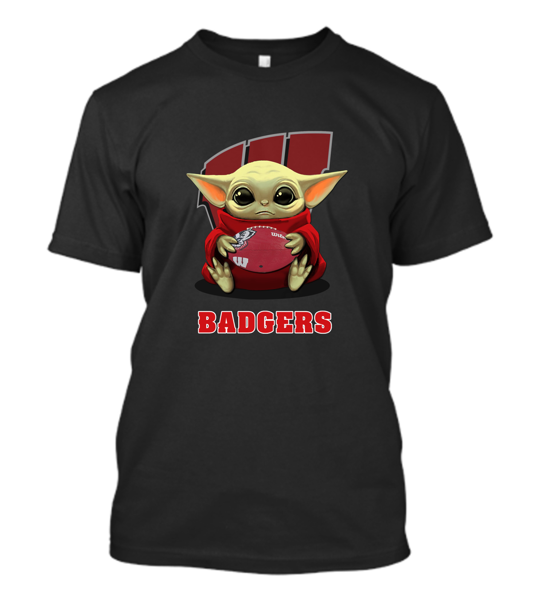 Wisconsin Badgers Baby Yoda Football Fan With Uw T-Shirt