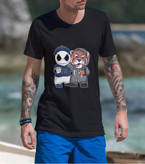 Auburn Tigers Jack Skellington And Tiger Mascot Crossover T-Shirt