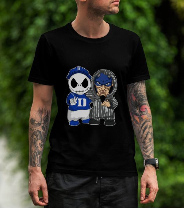 Duke Blue Devils Jack Skellington And Character In Striped T-Shirt