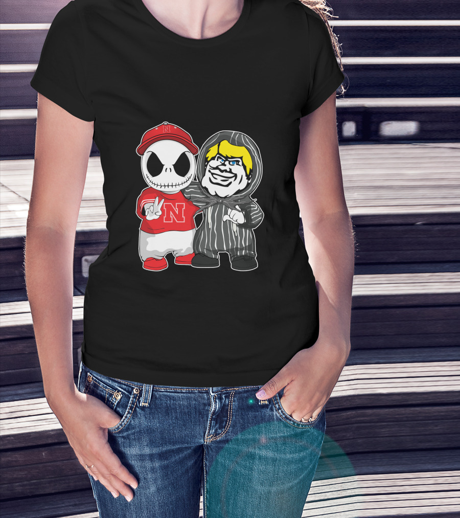 Nebraska Cornhuskers Jack Skellington With Freddy Krueger Style Character T-Shirt