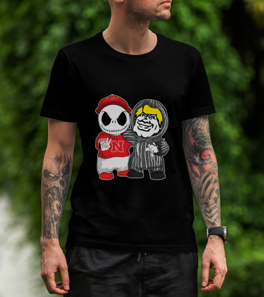Nebraska Cornhuskers Jack Skellington With Freddy Krueger Style Character T-Shirt