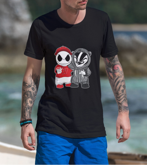 Wisconsin Badgers Jack Skellington And Bucky Badger Crossover T-Shirt
