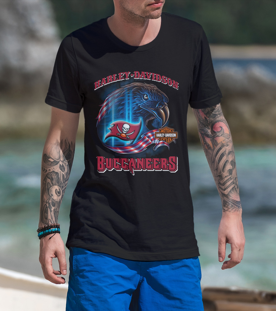 Harley Davidson Motor Cycles Tampa Bay Buccaneers Eagle Flag T-Shirt