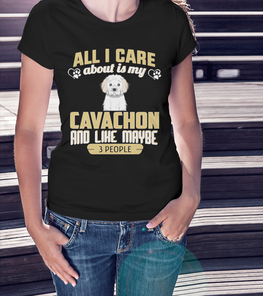All I Care About Is My Cavachon And Like Maybe 3 People Paw Print Hearts T-Shirt