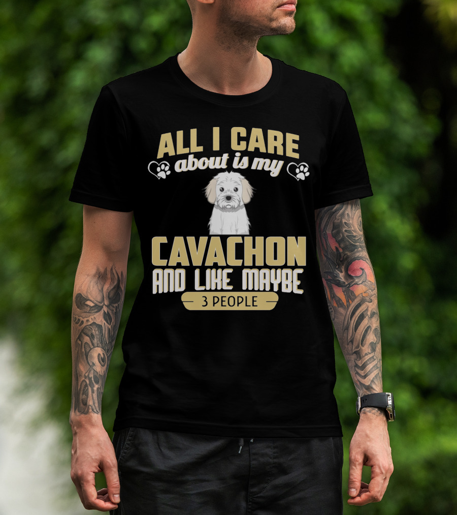All I Care About Is My Cavachon And Like Maybe 3 People Paw Print Hearts T-Shirt
