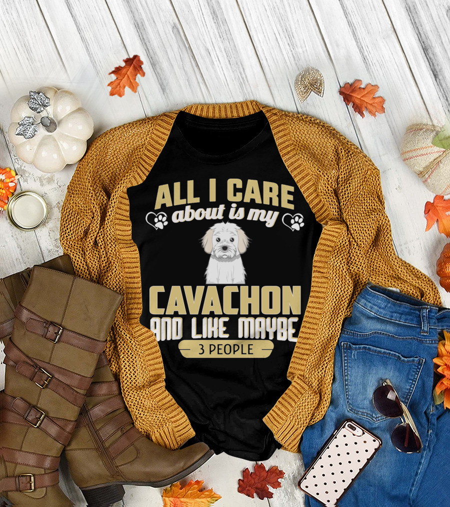 All I Care About Is My Cavachon and Like Maybe 3 People Paw Print Hearts T-Shirt