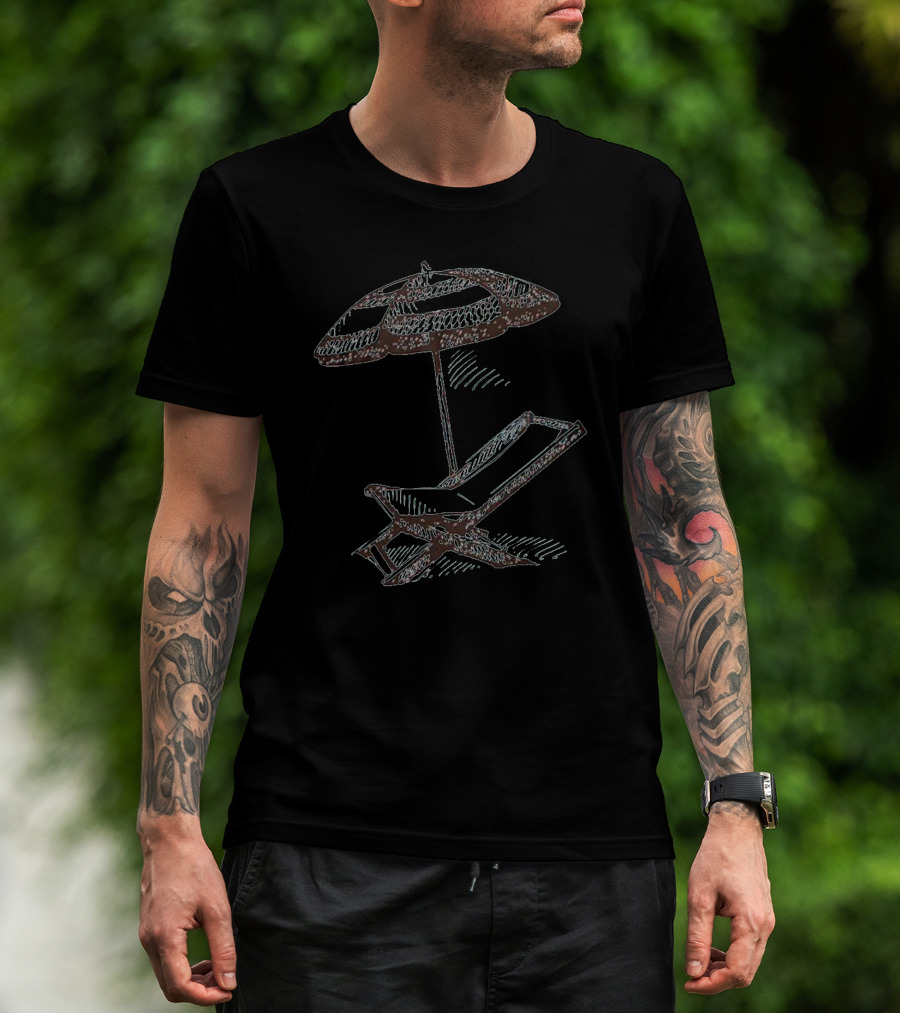Beach Umbrella And Lounge Chair Sketch T-Shirt
