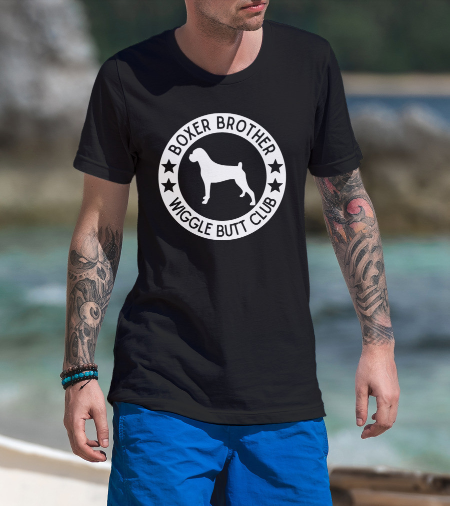 Boxer Brother Wiggle Butt Club Circle Stars Dog T-Shirt