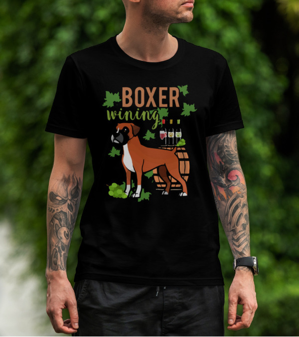 BOXER WINING GRAPES AND WINE BARREL DOG T-Shirt