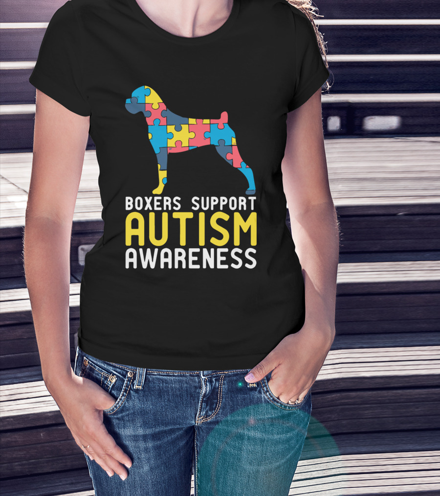 Boxers Support Autism Awareness Puzzle Dog T-Shirt